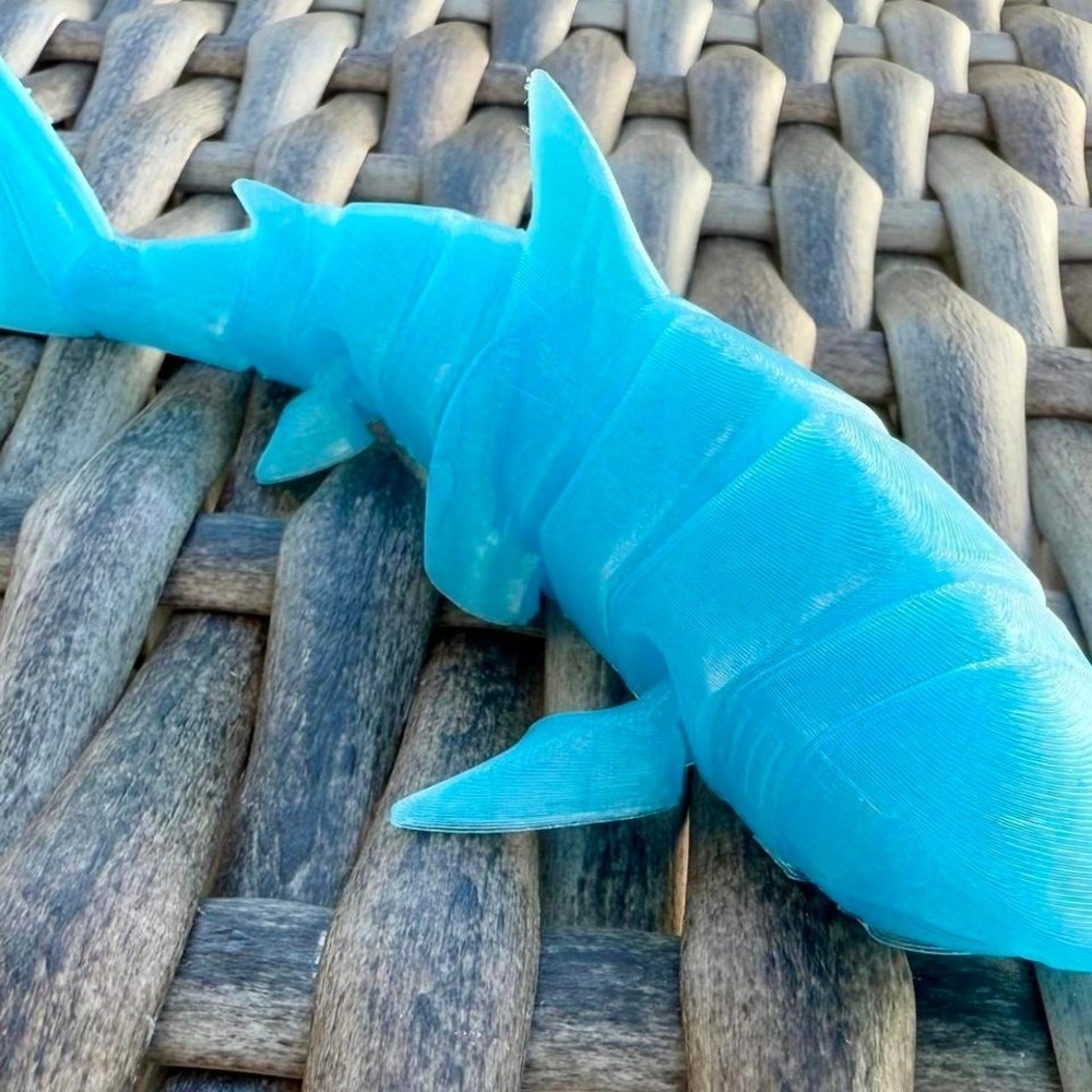 Articulated Blue Shark Toy 3D Printed Movable Jaw Flexible Ocean Creature
